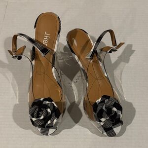 J.Renee Black & White Checkered and Lucite Dailona Heels w/ Floral Bow - Sz 7